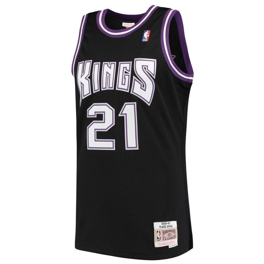 Men's Mitchell & Ness Vlade Divac Black Sacramento Kings  Hardwood Classics Swingman Jersey