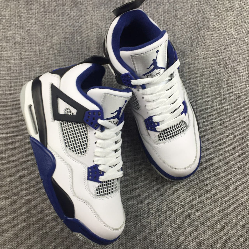 Nike Air Jordan 4 Retro Motosports White Black Blue Basketball Men