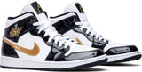 Nike Air Jordan 1 Mid Patent 'Black Gold' Shoes Basketball Men Sale Size US 8, 8.5, 9, 10, 11