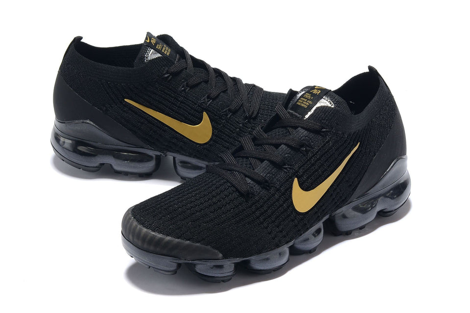 Nike Air Vapormax Flyknit 3 Black Gold White Shoes Sneakers Men Sale Size US 7, 8, 8.5, 9, 10, 11