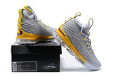 Nike Lebron XV 15 Grey Gold Yellow Men Shoes Sale Size US7,8,8.5,9,10,11,12