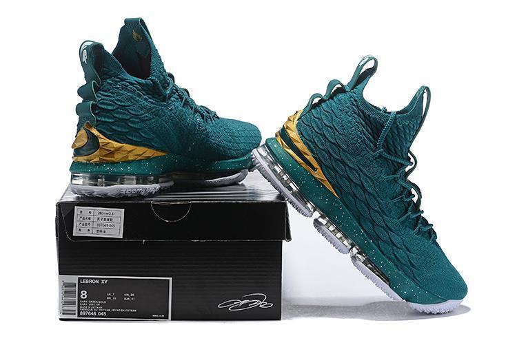 Nike Lebron XV 15 Dark Green Gold Men Shoes Sale Size US7,8,8.5,9,10,11,12