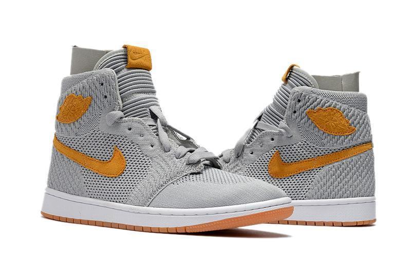 Nike Air Jordan 1 High Retro Flyknit Grey Orange Shoes Basketball Men