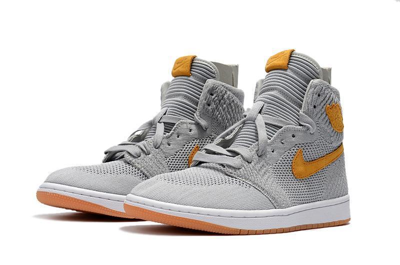 Nike Air Jordan 1 High Retro Flyknit Grey Orange Shoes Basketball Men