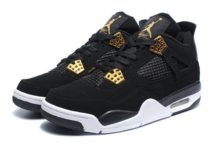 Nike Air Jordan 4 Retro Black White Gold Basketball Men