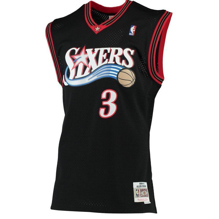 Men's Mitchell & Ness Allen Iverson Black Philadelphia 7ers  Hardwood Classics Swingman Jersey  Black