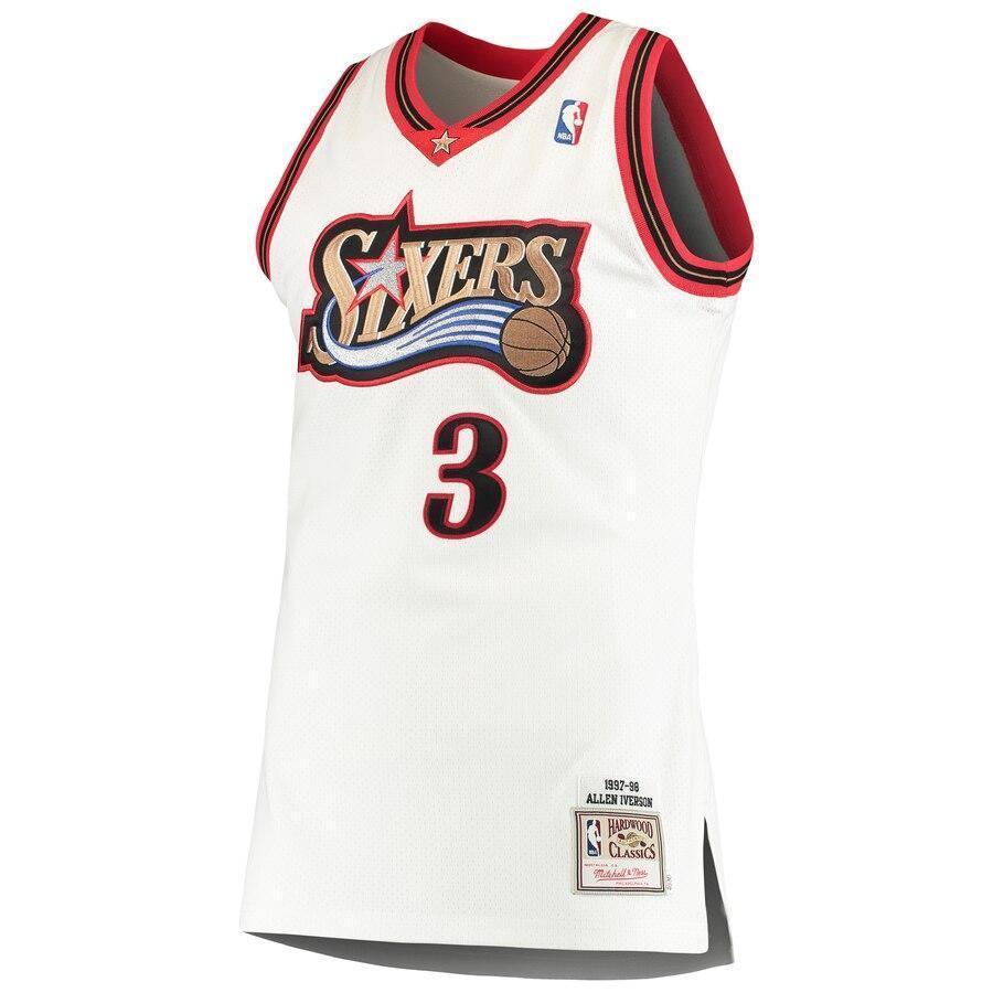 Men's Mitchell & Ness Allen Iverson White Philadelphia 7ers Home 7/ Hardwood Classics Authentic Jersey  White