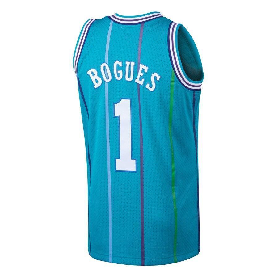 Men's Mitchell & Ness Muggsy Bogues Teal Charlotte Hornets  Hardwood Classics Swingman Jersey  Aqua