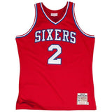 Men's Mitchell & Ness Moses Malone Red Philadelphia 7ers  # Authentic Jersey  Red
