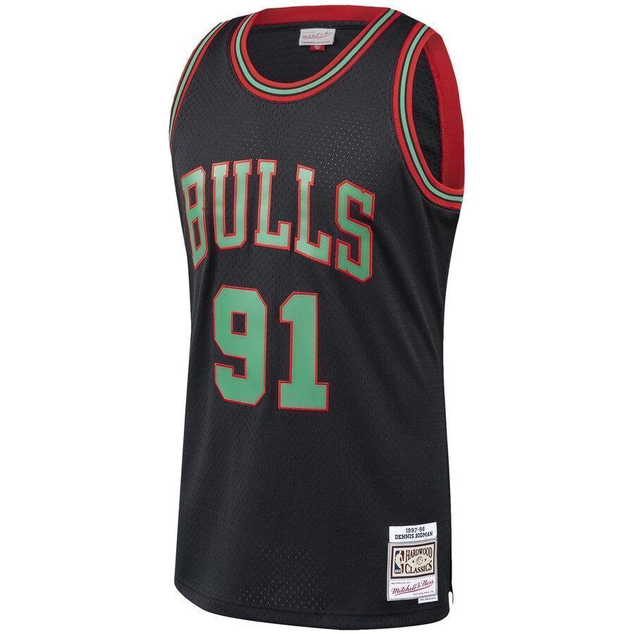 Men's Mitchell & Ness Dennis Rodman Black Chicago Bulls Hardwood Classics Christmas Swingman Collection Jersey  Black