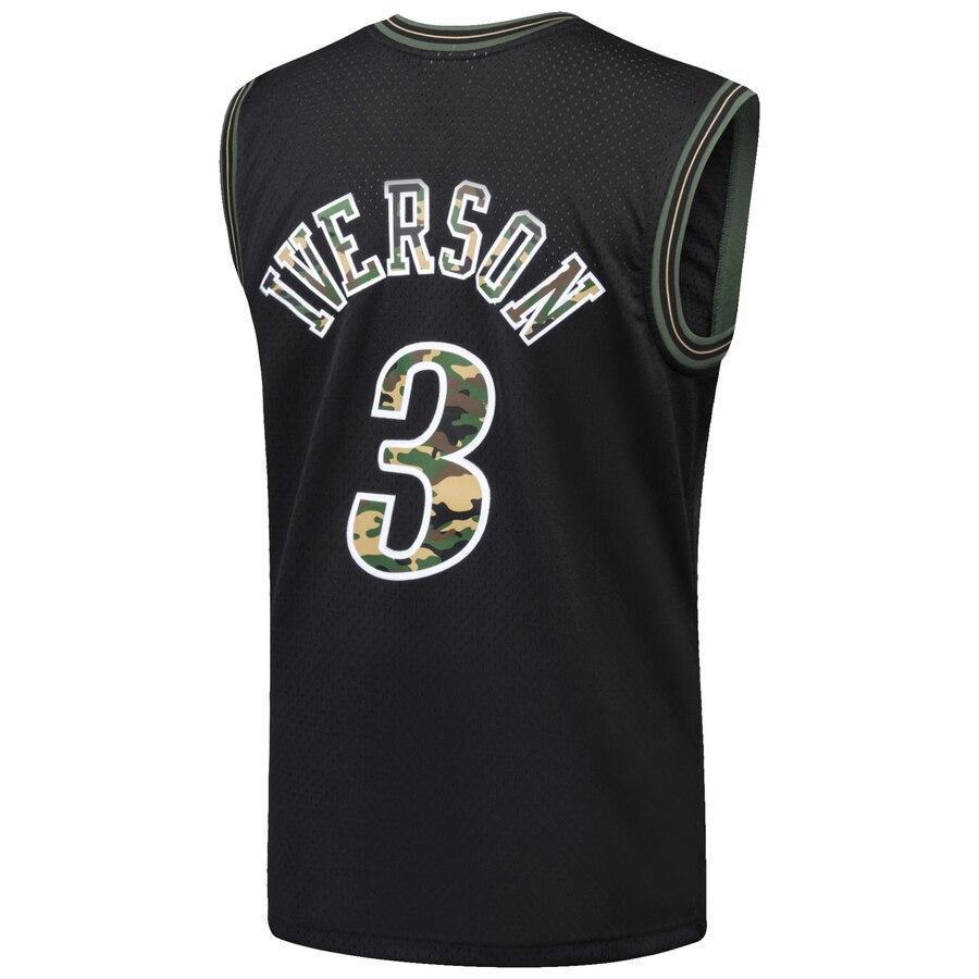 Men's Mitchell & Ness Allen Iverson Black Philadelphia 7ers Straight Fire Camo Swingman Jersey  Black