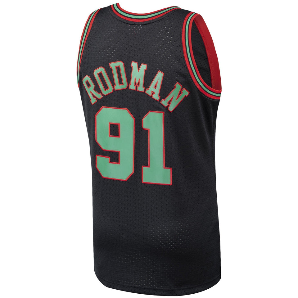 Men's Mitchell & Ness Dennis Rodman Black Chicago Bulls Hardwood Classics Christmas Swingman Collection Jersey  Black