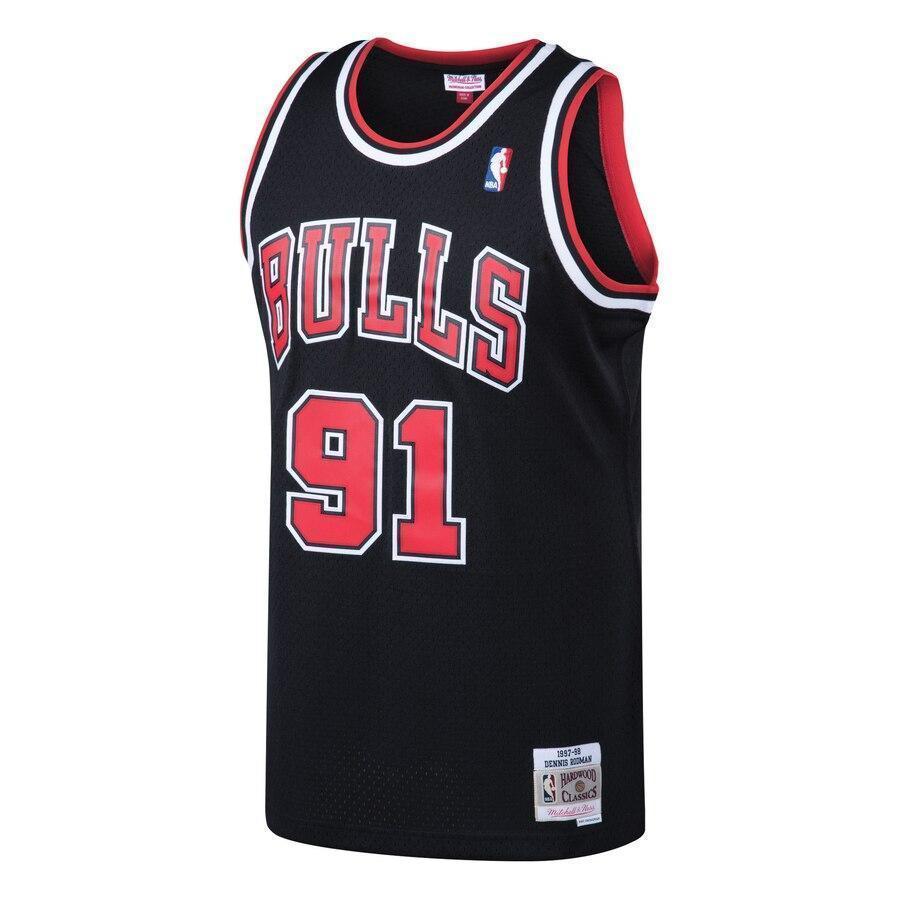 Men's Mitchell & Ness Dennis Rodman Black Chicago Bulls  Hardwood Classics Swingman Jersey  Black