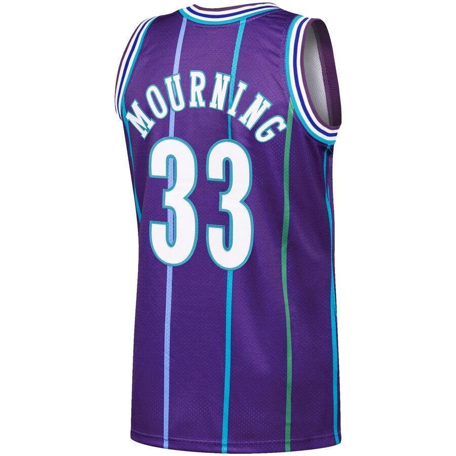 Men's Mitchell & Ness Alonzo Mourning Purple Charlotte Hornets  Hardwood Classics Authentic Jersey  Purple