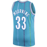 Men's Mitchell & Ness Alonzo Mourning Teal Charlotte Hornets  Hardwood Classics Swingman Jersey  Aqua