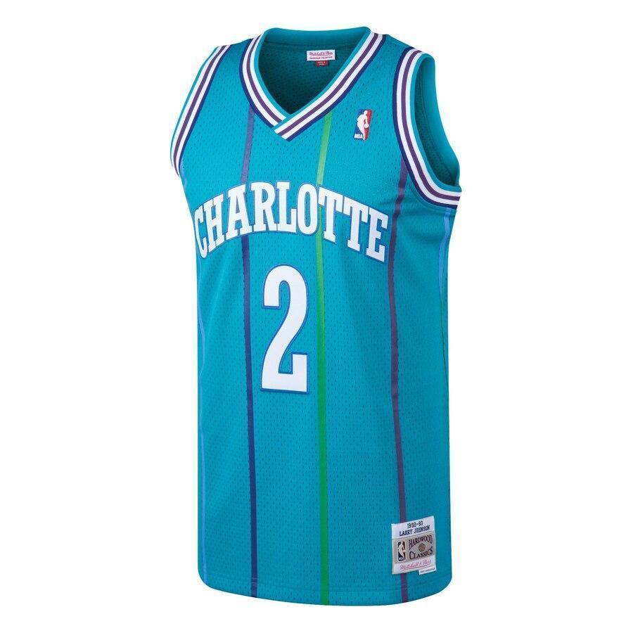 Men's Mitchell & Ness Larry Johnson Teal Charlotte Hornets  Hardwood Classics Swingman Jersey  Aqua