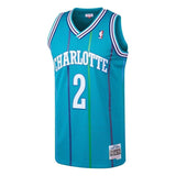 Men's Mitchell & Ness Larry Johnson Teal Charlotte Hornets  Hardwood Classics Swingman Jersey  Aqua