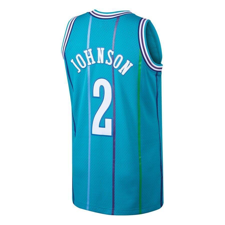 Men's Mitchell & Ness Larry Johnson Teal Charlotte Hornets  Hardwood Classics Swingman Jersey  Aqua