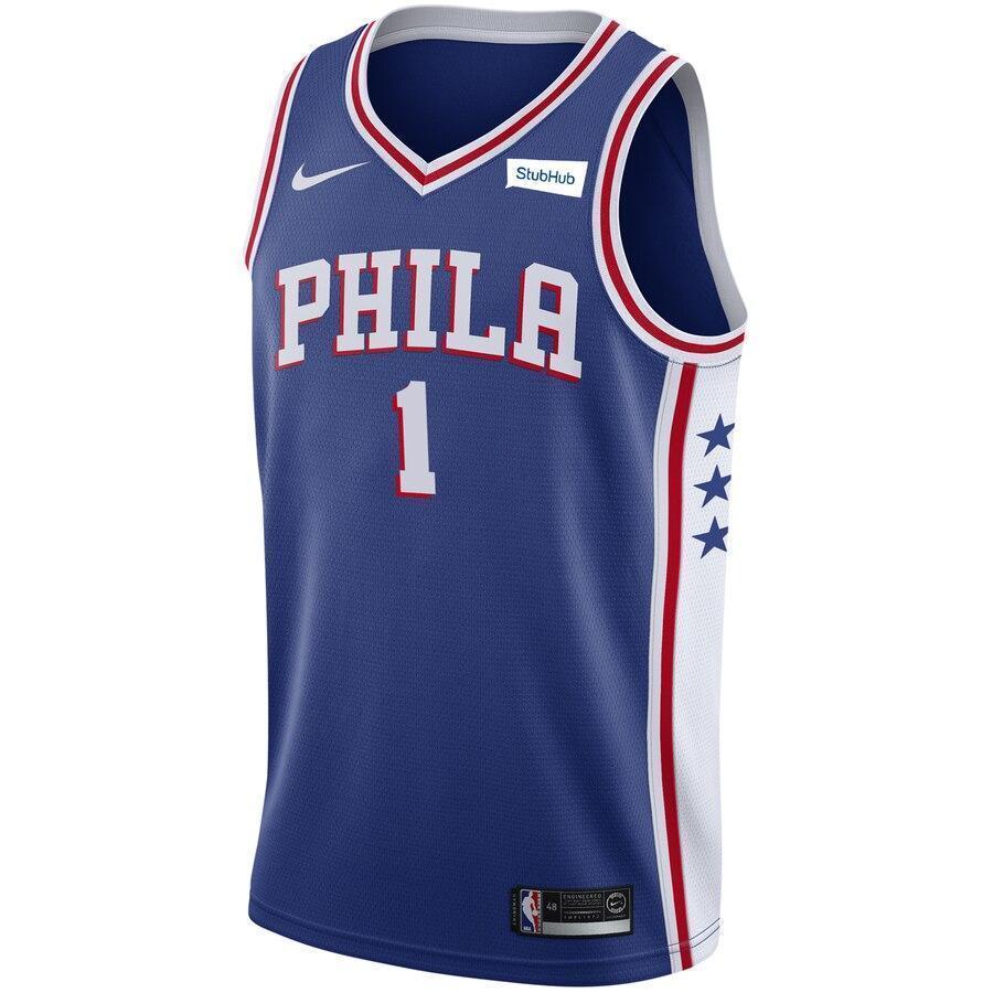 Men's Nike Justin Anderson Royal Philadelphia 7ers Swingman Sponsor Patch Jersey  Icon Edition  Royal