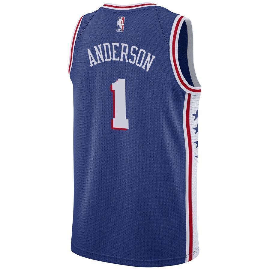 Men's Nike Justin Anderson Royal Philadelphia 7ers Swingman Sponsor Patch Jersey  Icon Edition  Royal