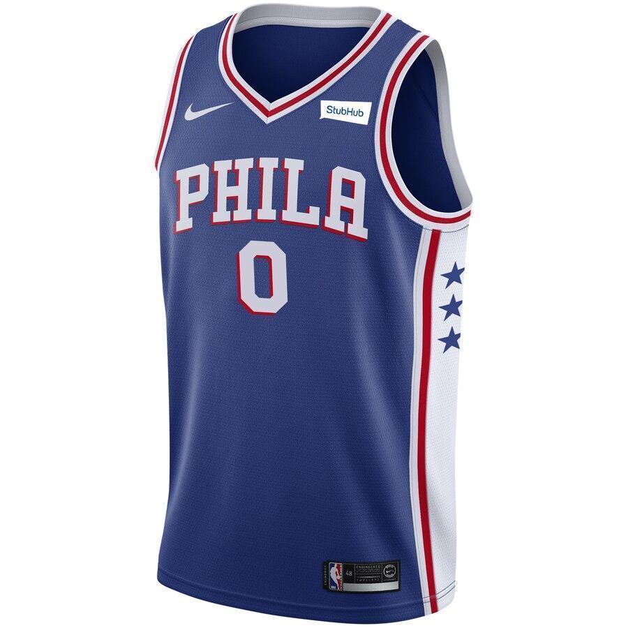 Men's Nike Jerryd Bayless Royal Philadelphia 7ers Swingman Sponsor Patch Jersey  Icon Edition  Royal