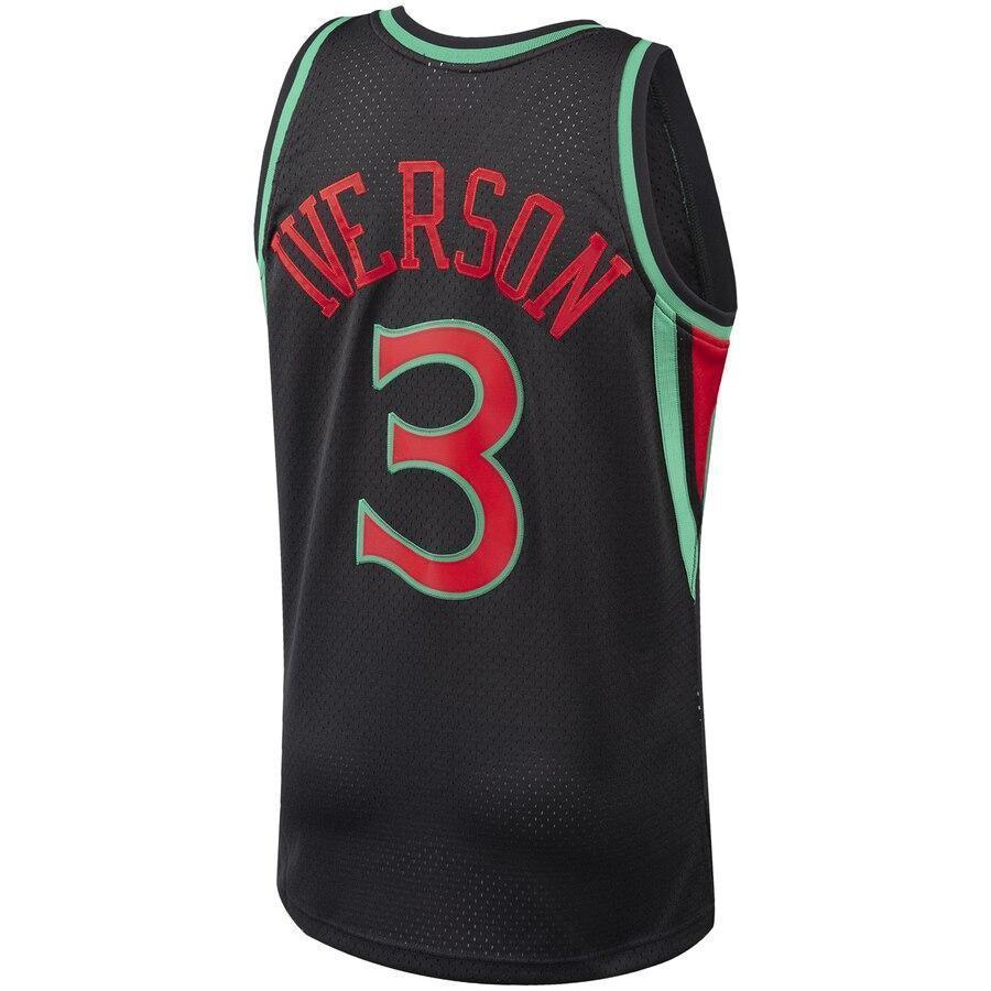 Men's Mitchell & Ness Allen Iverson Black Philadelphia 7ers Hardwood Classics Christmas Swingan Collection Jersey  Black