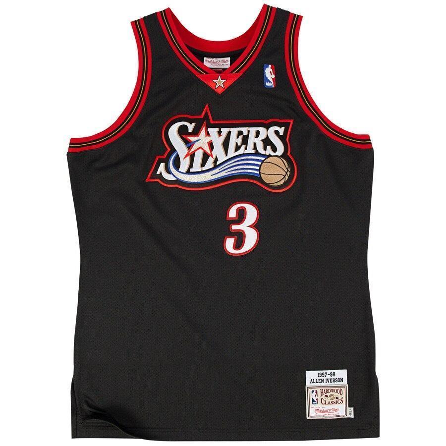 Mens Mitchell & Ness Allen Iverson Black Philadelphia 7ers Authentic Basketball Jersey  Black