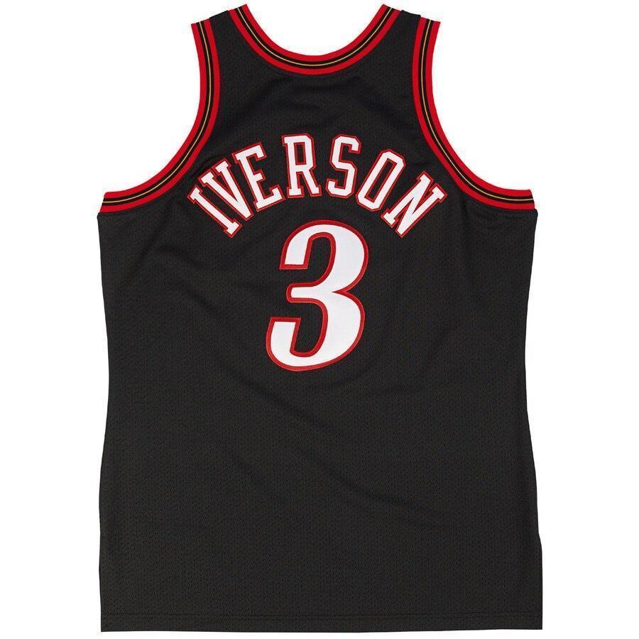 Mens Mitchell & Ness Allen Iverson Black Philadelphia 7ers Authentic Basketball Jersey  Black