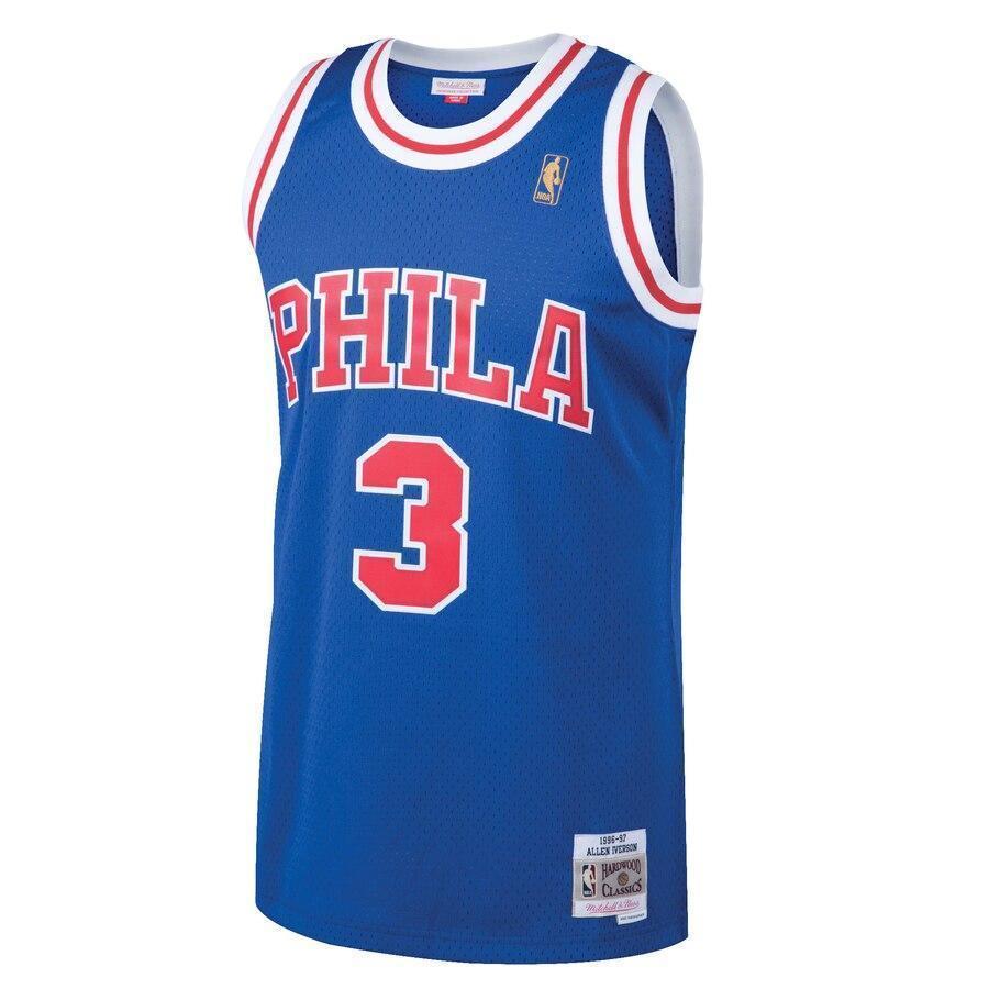 Men's Mitchell & Ness Allen Iverson Royal Philadelphia 7ers 7 Hardwood Classics Swingman Jersey  Royal