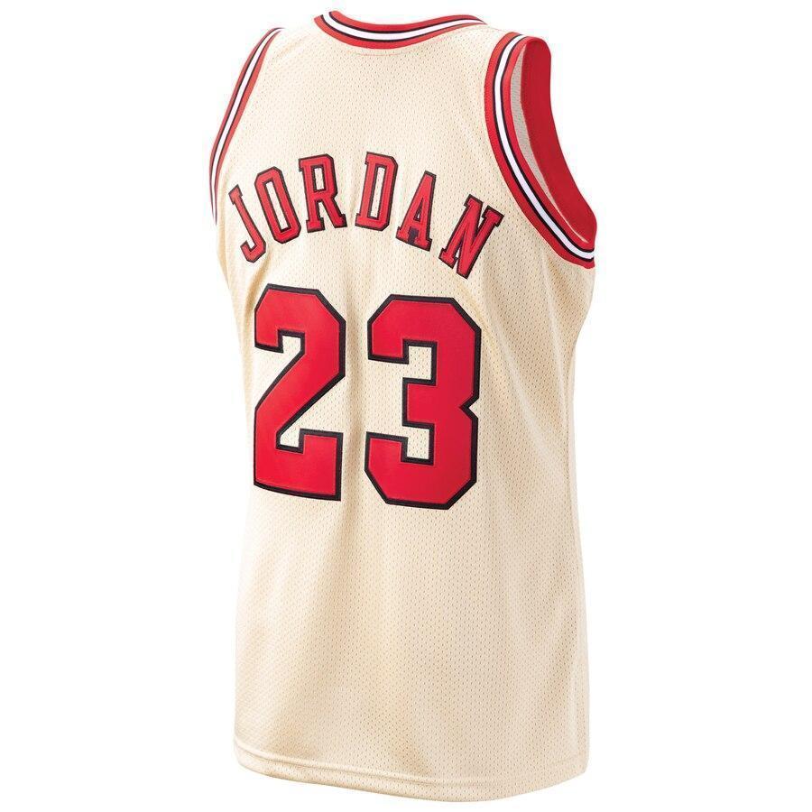 Men's Mitchell & Ness Michael Jordan Gold Chicago Bulls / Hardwood Classics Premium Gold Jersey  Pink